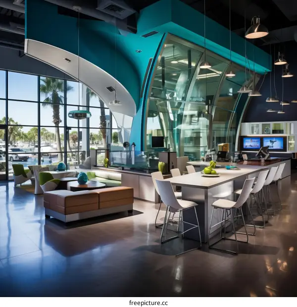 Blue and white modern office interior design