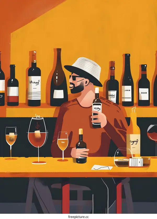Man in a Hat Tasting Wine at a Bar