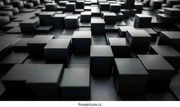 Abstract 3D rendering of a surface made of black cubes.