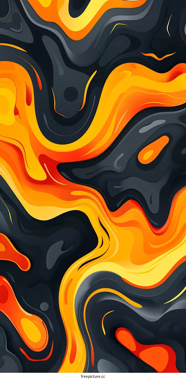 Abstract Black Yellow Orange Swirls Fluid Liquid Background