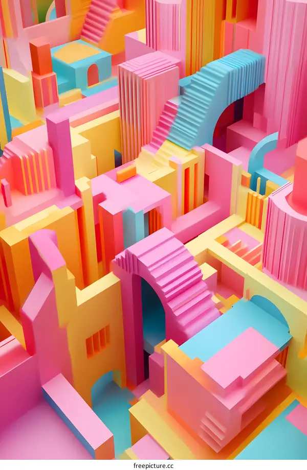 Abstract Colorful Cityscape With Stairs And Arches