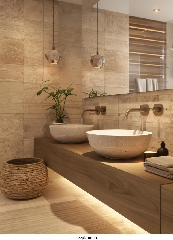 Modern Bathroom Interior Design with Stone Sinks