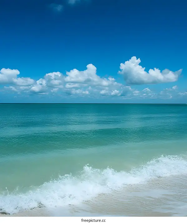 Blue Sky and White Clouds over Turquoise Ocean Water
