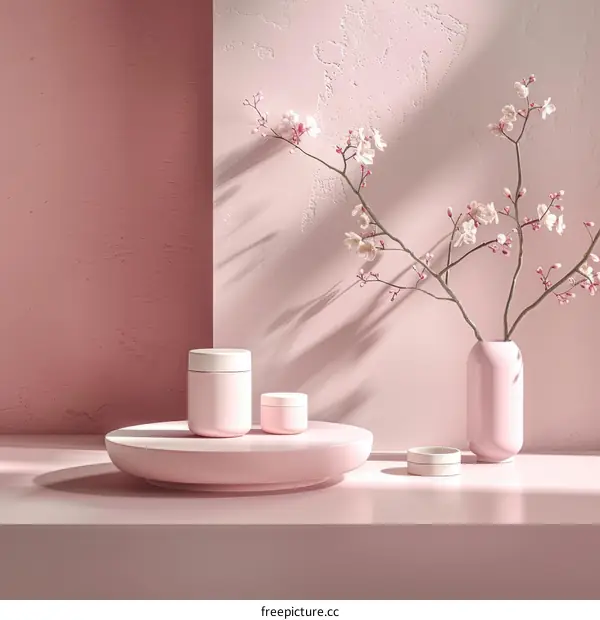 Pink Floral Still Life with Minimalist Vase