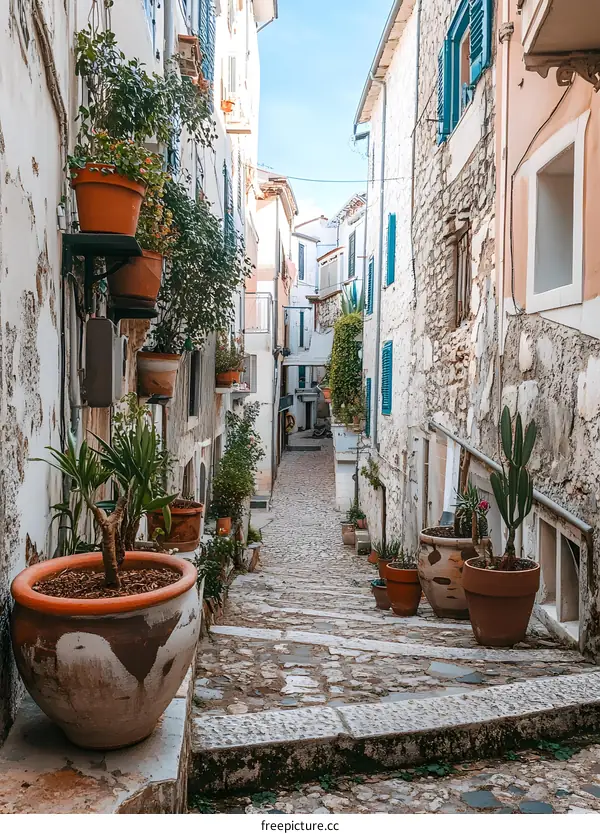 Cobblestone Street in a Small European Town
