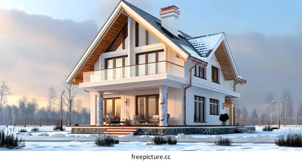 3d rendering of a beautiful cozy house in the winter