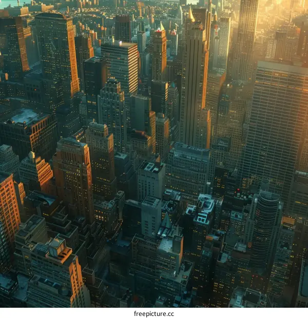 A Metropolis of Towering Skyscrapers and Blazing Sunset