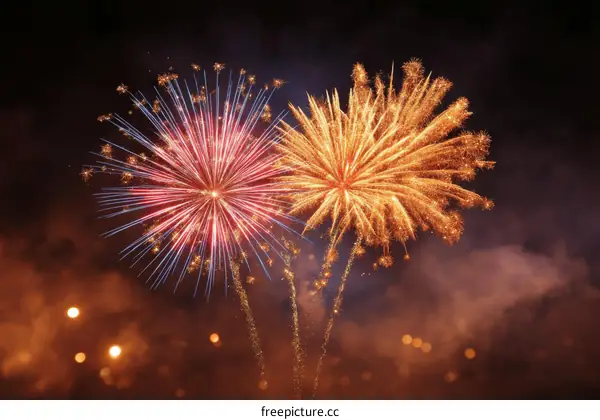 Colorful Fireworks Explode in the Night Sky