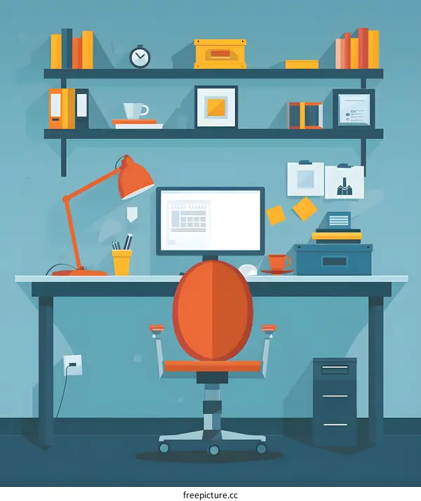 Simple Flat Design Illustration of a Home Office Workspace
