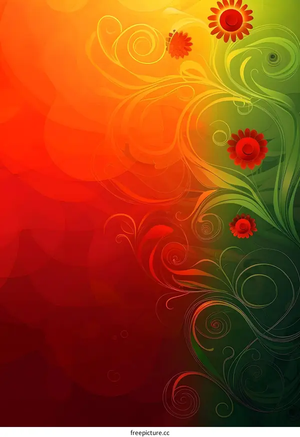 Red and Green Floral Background