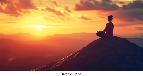 Silhouette of Woman Sitting on Mountain Top During Sunset