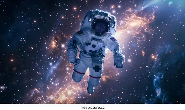 Astronaut in spacesuit floating in the vastness of space