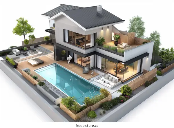 Modern House with Pool and Terrace in Stylish Design