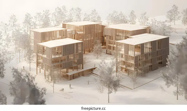 Modern Wooden Building Architecture Design Illustration