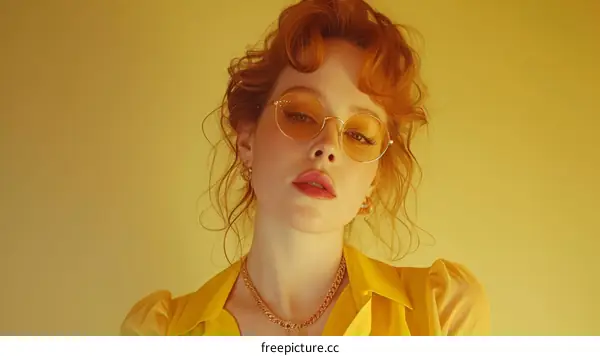 Portrait of a young woman with red hair and yellow glasses