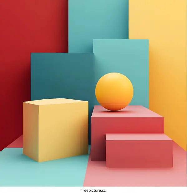 Abstract Geometric Shapes 3D Render with Colorful Backgrounds