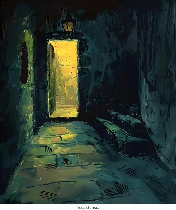 Dark Alleyway With A Doorway To Light