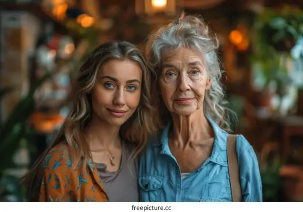 Portrait of a young woman and an elderly woman