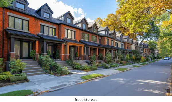 Charming Row of Brick Houses on a Sunny Street