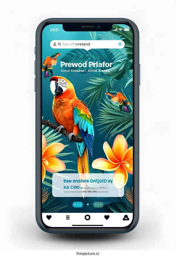 Tropical Phone App Design with Parrot Illustration