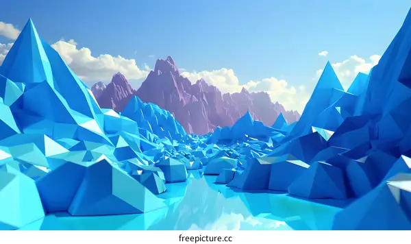 Low Poly Mountains with Blue Sky and Clouds