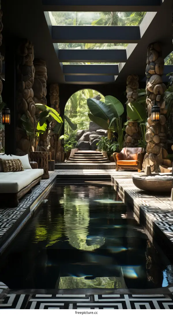 Tropical oasis: A stunning indoor pool with a lush garden