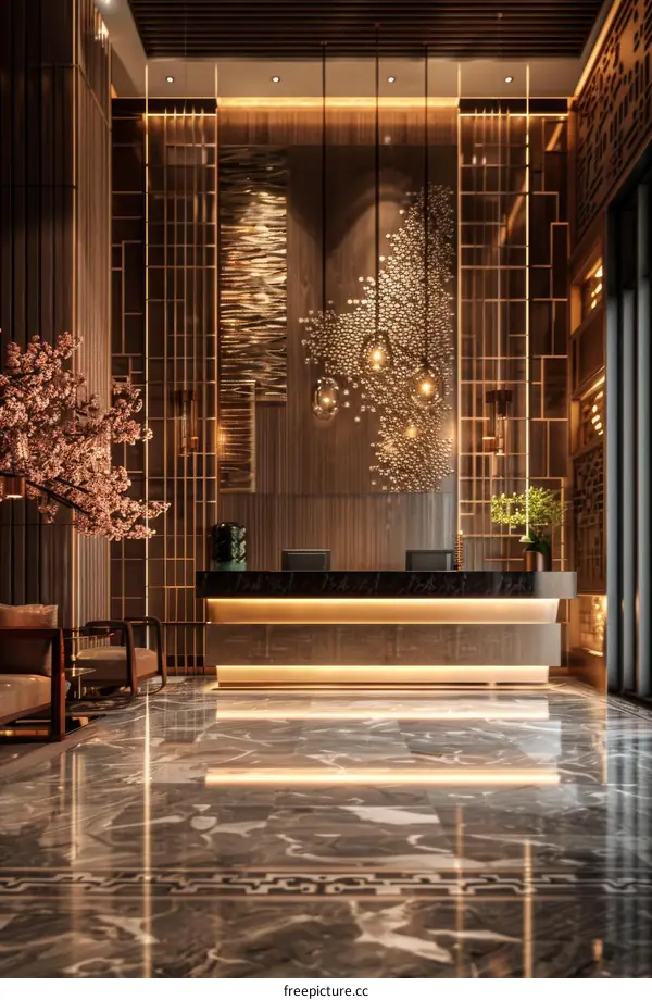 Luxury Hotel Lobby Interior Design Illustration