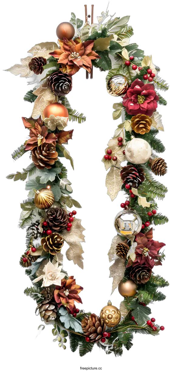 [Transparent Background PNG]Christmas Wreath with Ornaments and Pine Cones