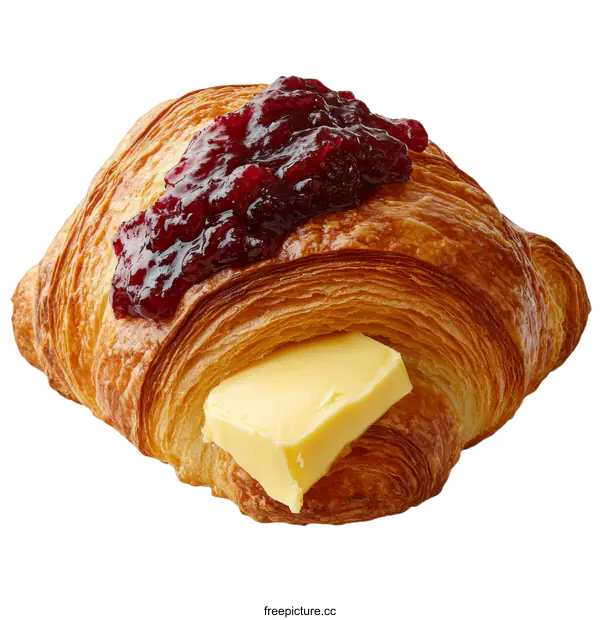 [Transparent Background PNG]Delicious Croissant with Butter and Jam