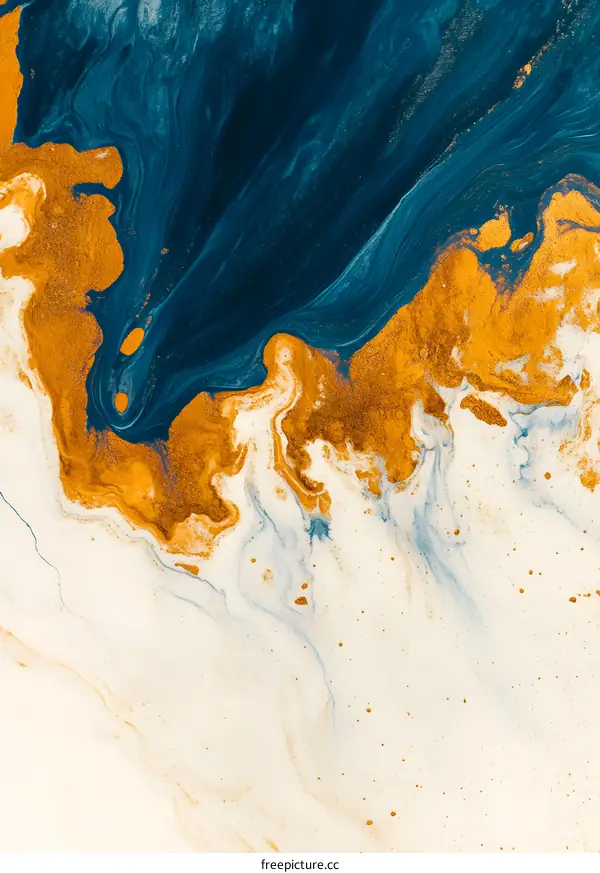 Abstract Blue and Gold Swirls Paint Background