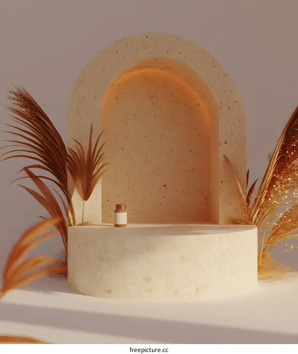Beige Minimalist Product Display with Arch and Dried Flowers