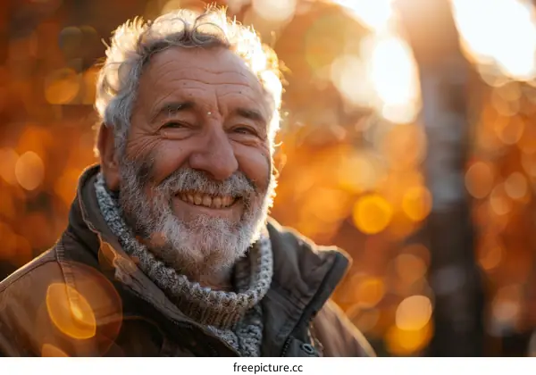 Smiling Senior Man in Autumnal Park