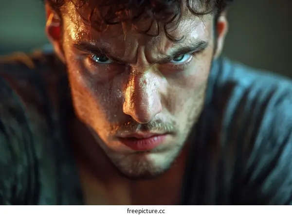 Close Up Angry Man Portrait