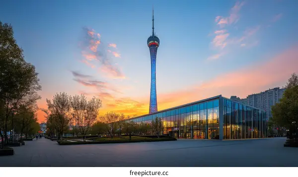Sunrise over the Cityscapes with Tower and Modern Building