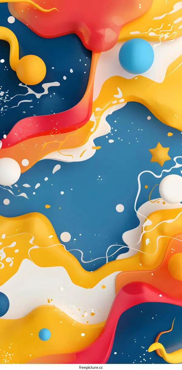 Abstract Background with 3D Colorful Shapes and White Dots