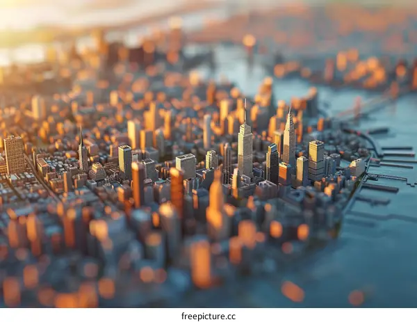 Miniature Cityscape at Sunset