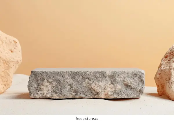 Minimalist Stone Display Platform on Beige Background