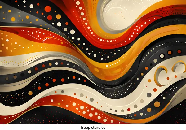 Abstract painting with red, orange, yellow, gray and black colors