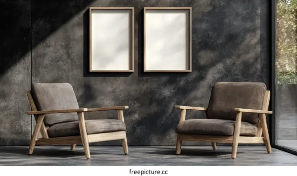 Modern Wooden Armchair in a Stylish Concrete Room
