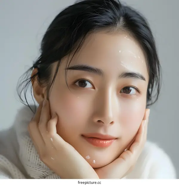 Portrait of a Young Asian Woman with Clean Skin