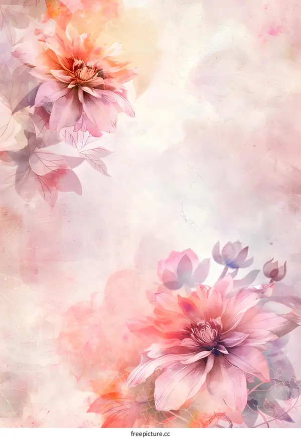 Pink Watercolor Floral Background With Flowers