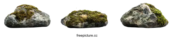 [Transparent Background PNG]Three Rocks Covered with Moss on White Background