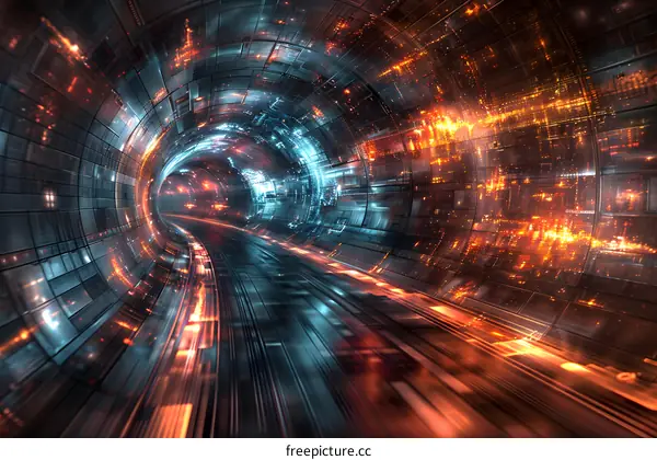 Blue and orange technology tunnel