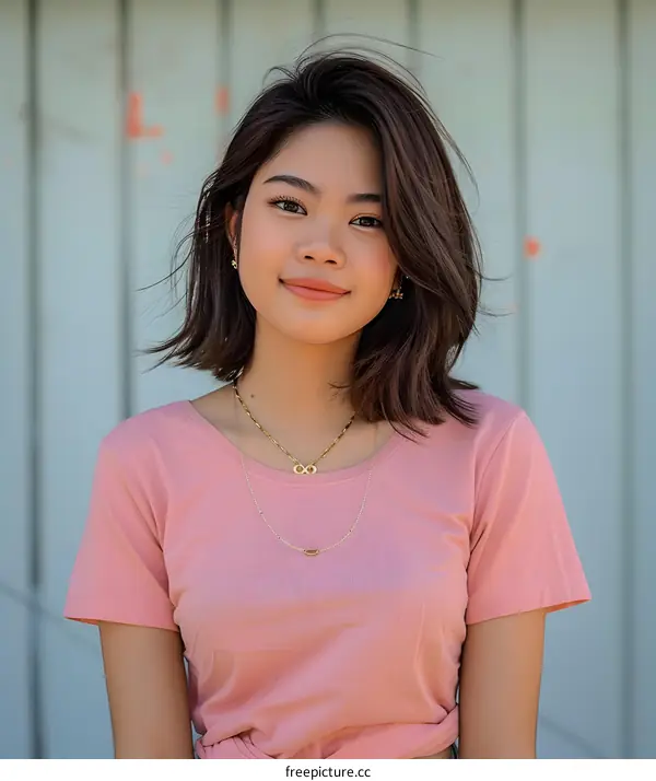 Young Asian Woman Wearing Pink Shirt