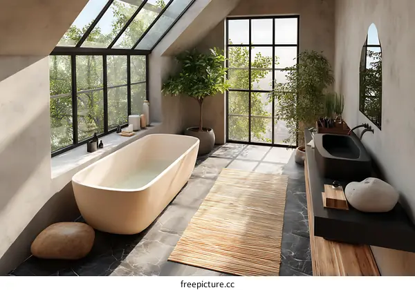 Modern Minimalist Spa Bathroom with Large Window