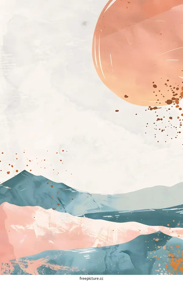 Abstract Watercolor Mountains and Sun Illustration