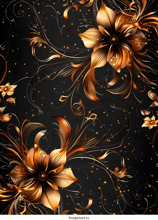 Seamless pattern of golden flowers and vines