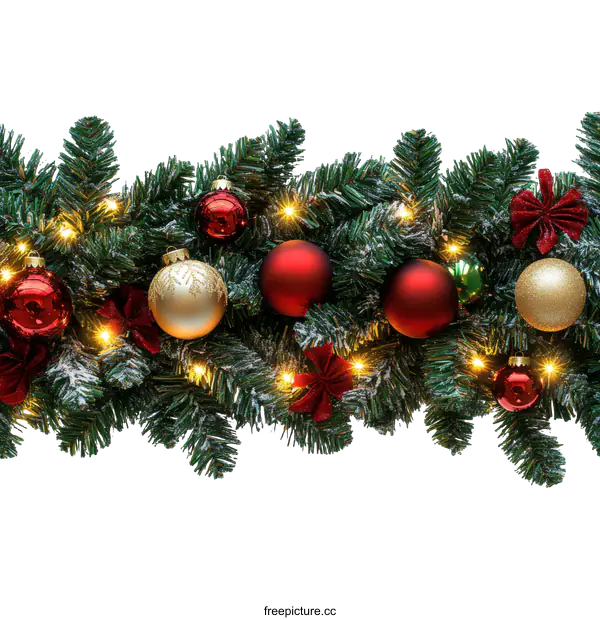 [Transparent Background PNG]Christmas Garland Decoration with Ornaments and Lights