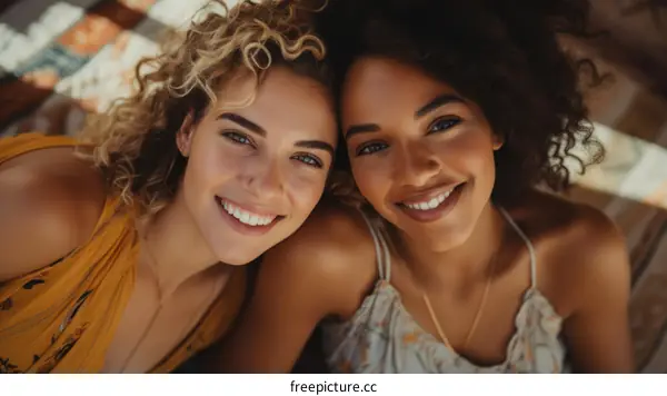 Two young multiethnic women smiling at the camera