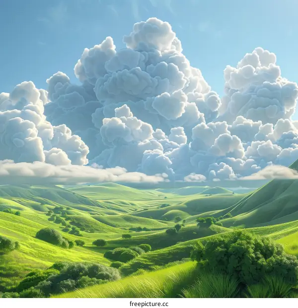 Green Hills and Majestic Skies
